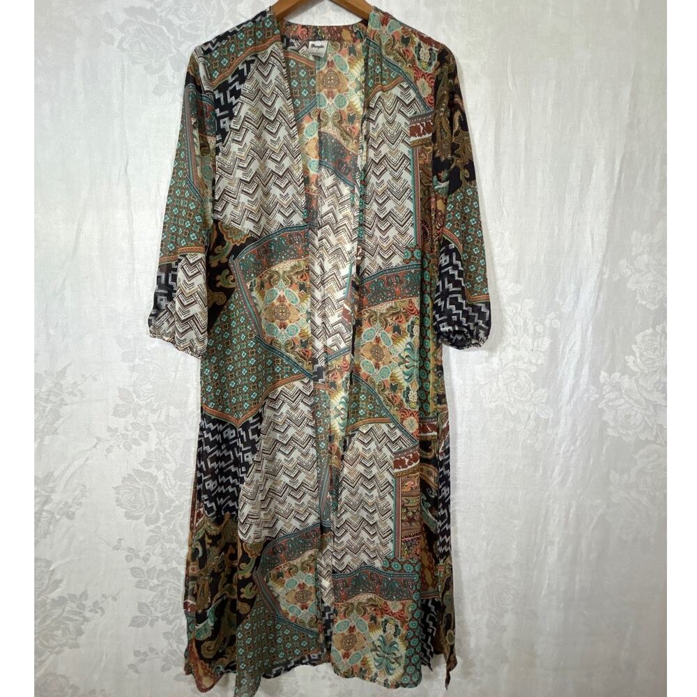 Wrangler Open Cardigan Large Brown Mixed Prints Long Duster Poncho Cape Western